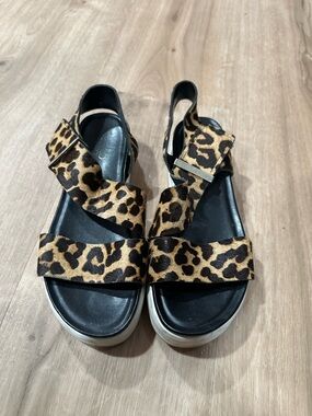 Franco Sarto Genuine Leather Leopard Sandals